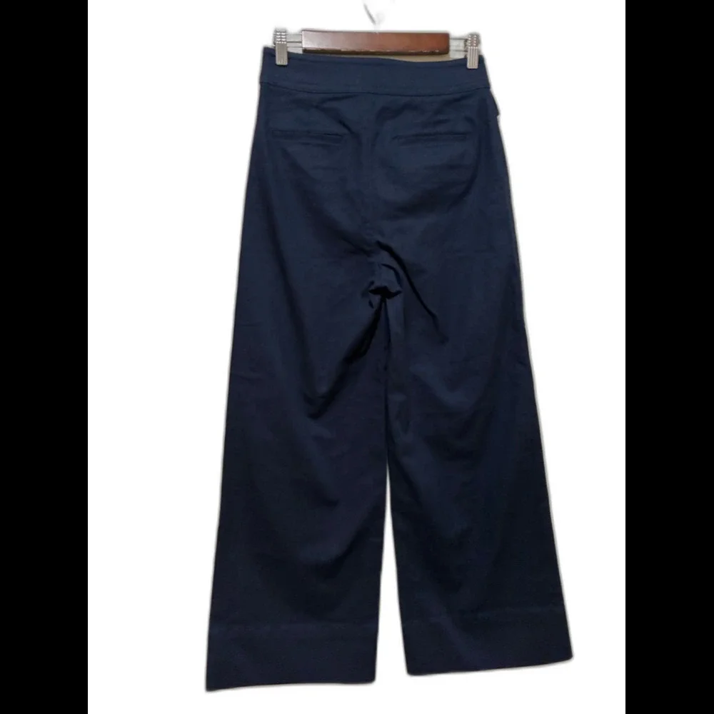 J Crew Officer Patch Pocket Wide Leg Pants in navy blue stretch twill size 2 t